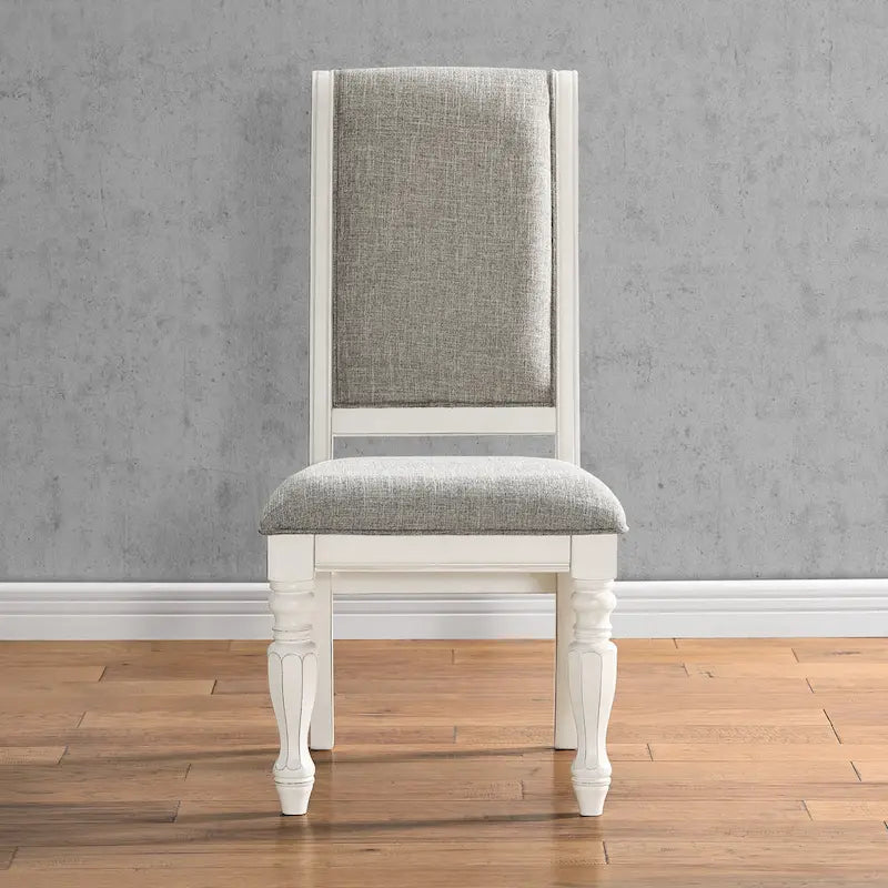 Antique White Solid Wood Upholstered Dining Chairs, Set of 2