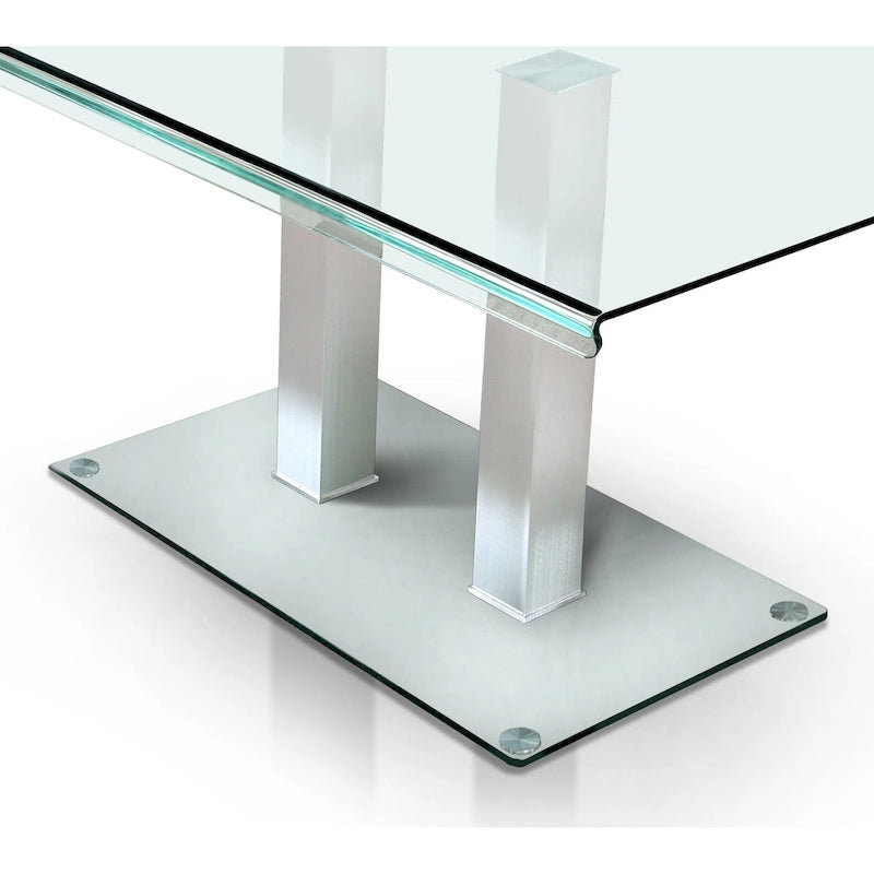 59-Inch Silvertone Metal & Glass Dining Table