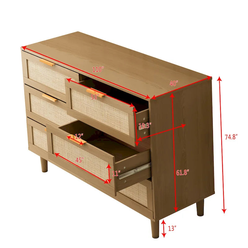 6-Drawer Rattan Dresser