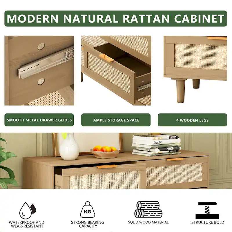6-Drawer Rattan Dresser