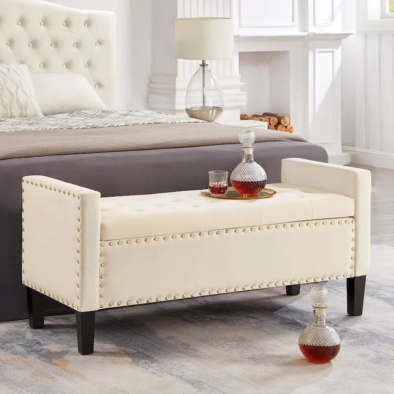 Soft Padded Seat with Armrest, Bed Bench