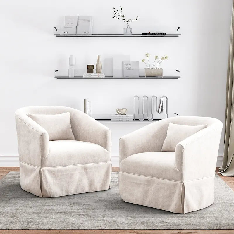 Set of 2 Swivel Barrel Chair 360-Degree Upholstered Accent Chair Fabric Armchair