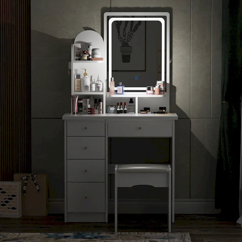 Makeup Vanity Dresser with Stool and Touch Light Mirror