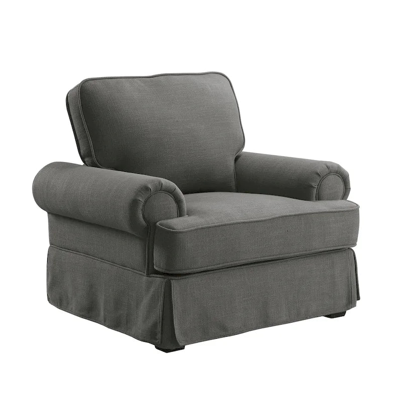 Transitional Linen Fabric Padded Accent Chair