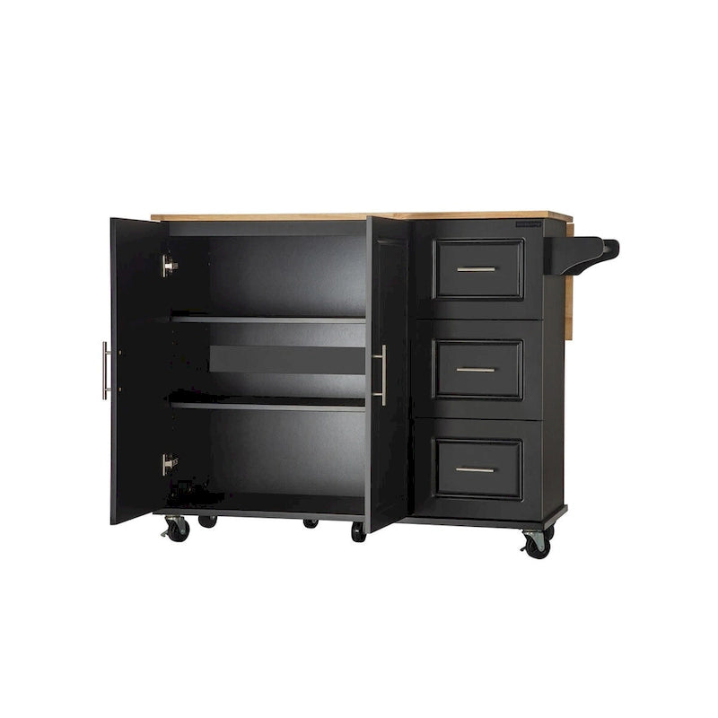 Rolling Kitchen Island Cart with Rubber Wood Top and 3 Drawers