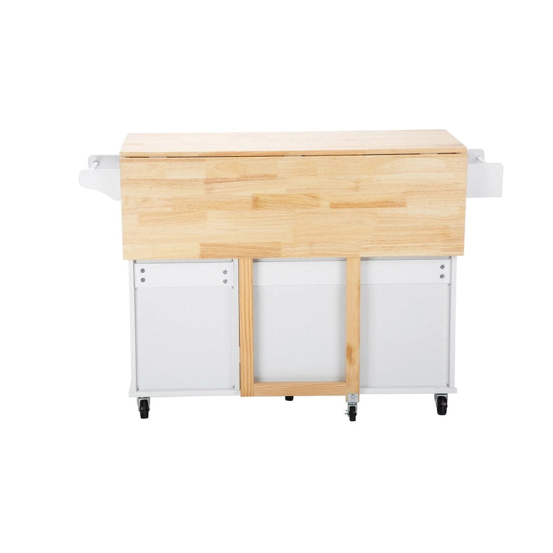 Rolling Kitchen Island Cart with Rubber Wood Top and 3 Drawers