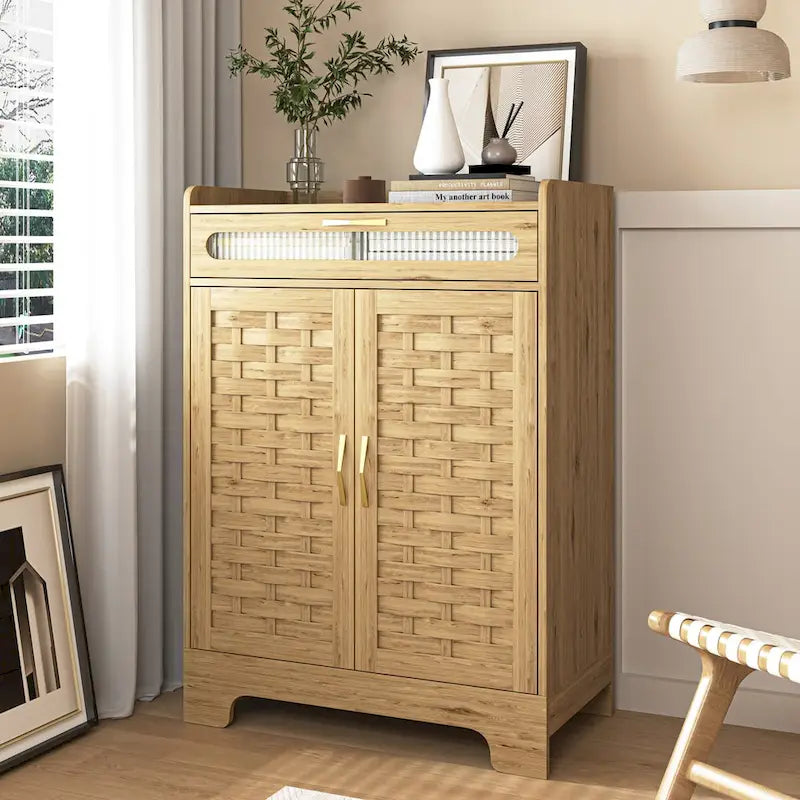 Coffee Bar Cabinet, Buffet Sideboard with Drawer and Adjustable Shelf, Barn Door Storage Cabinet for Kitchen